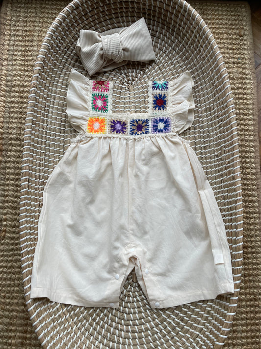 Cream crochet detail romper
