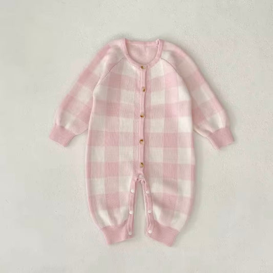Pink check onesie