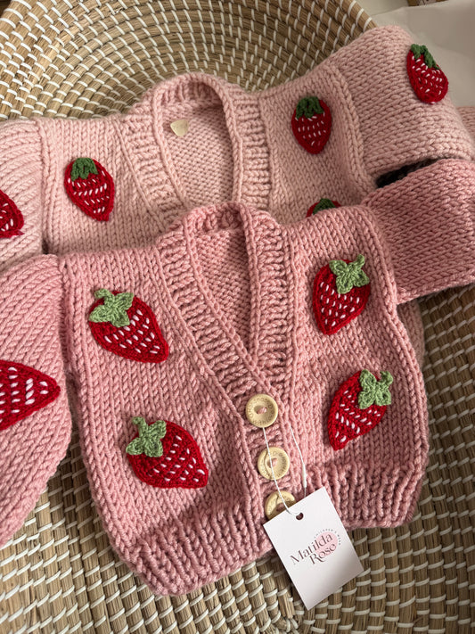 Handmade Strawberry cardigan - In stock