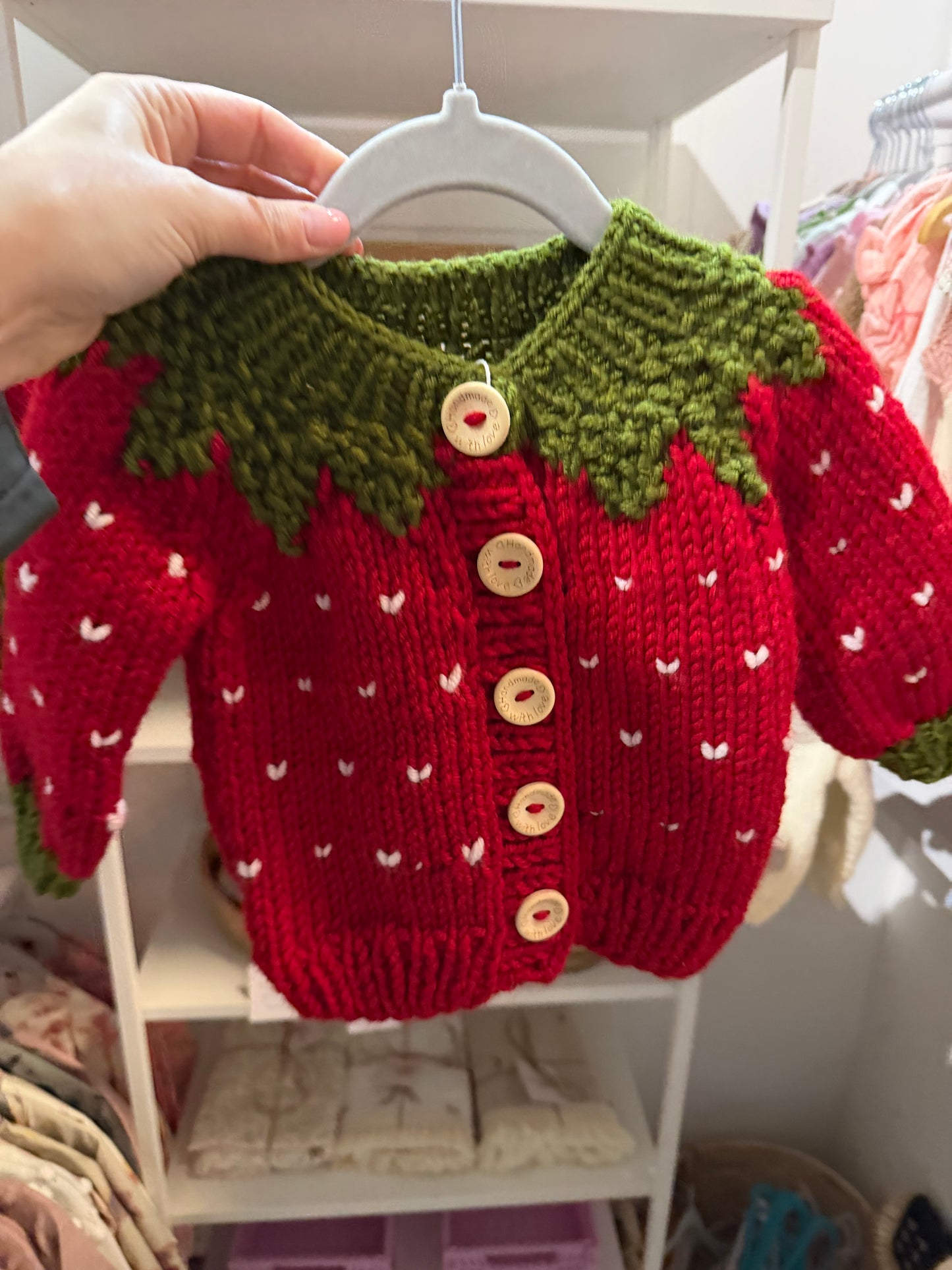Handmade red strawberry cardigan - In stock