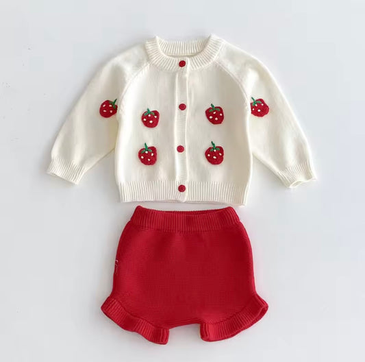 Strawberry cardigan and shorts set
