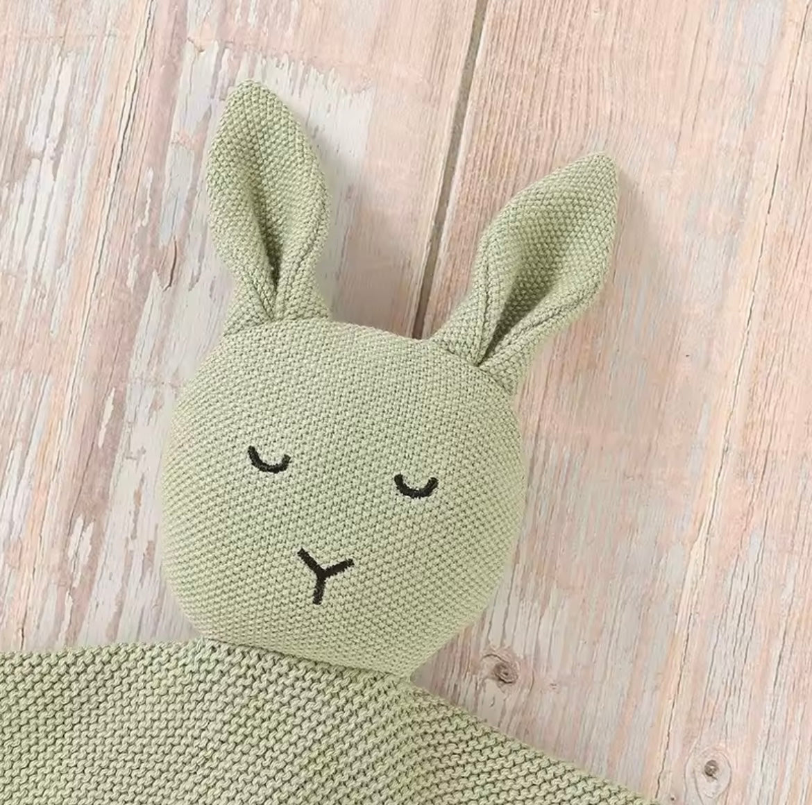 Personalised knitted bunny comforter