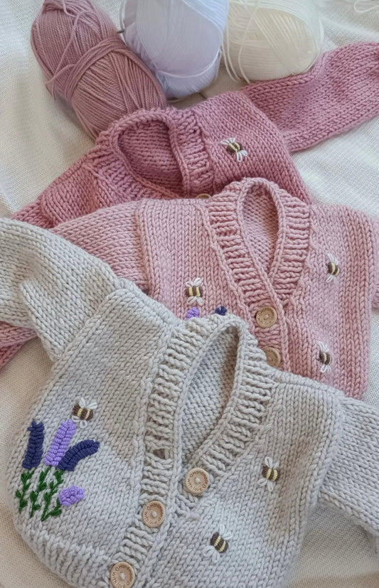 Handmade bees and flowers cardigan  (PREORDER)