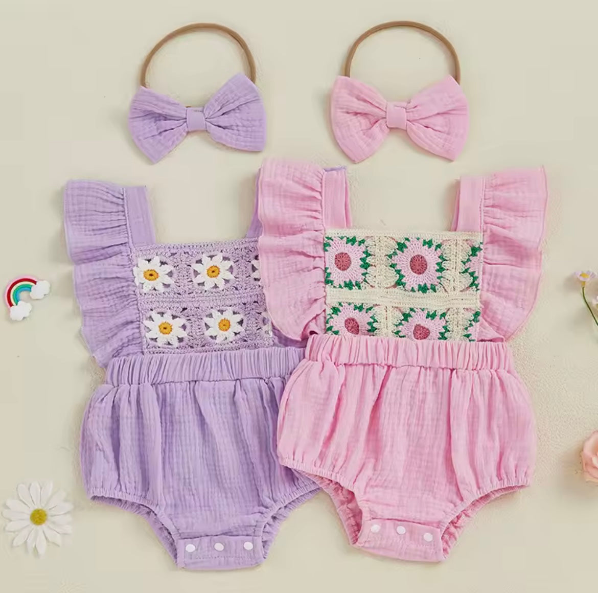 Purple crochet baby romper