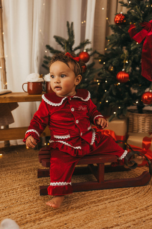 Personalised luxury red velvet girls pyjamas