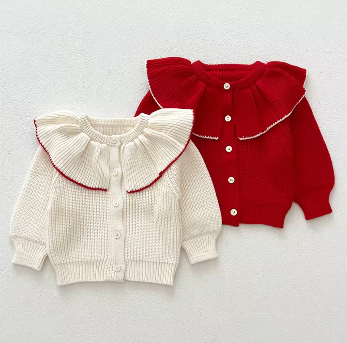 Frill neck knitted cardigan - 3 colours