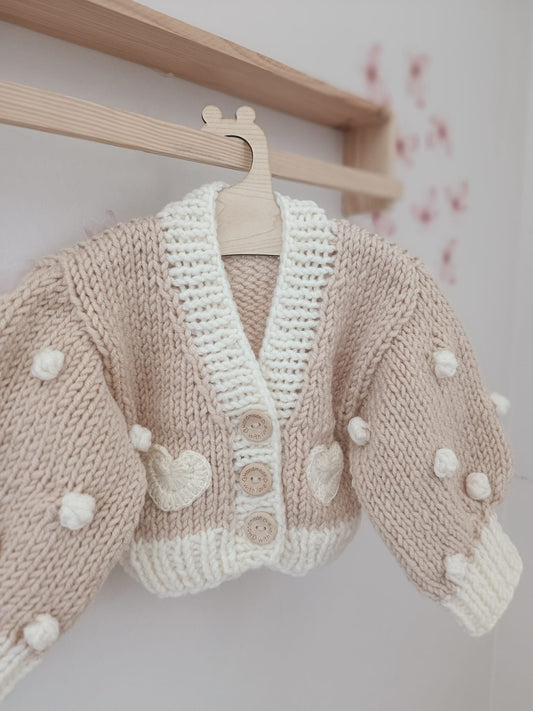Handmade beige heart cardigan - (PREORDER)