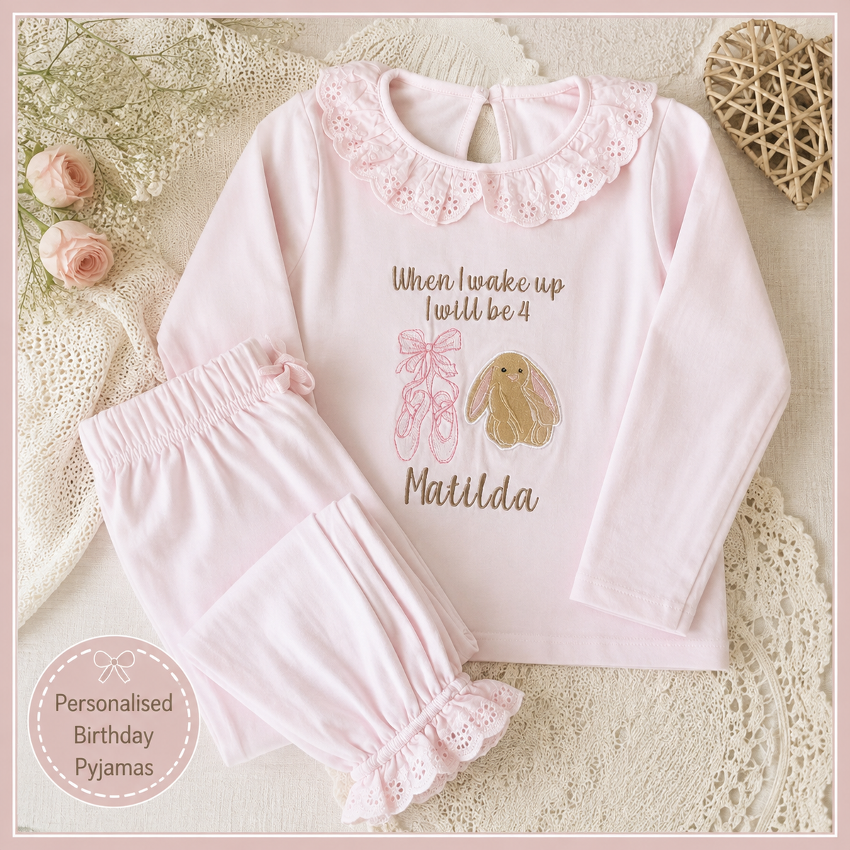Personalised cotton frill pyjamas