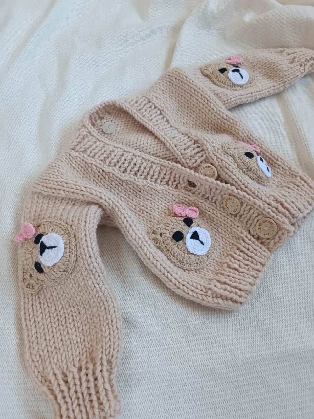 Handmade pink bow teddy cardigan (PREORDER)
