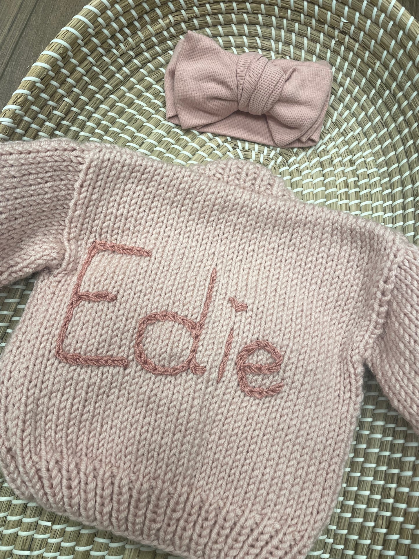 Handmade pink cardigan with pink and white flowers (IN STOCK)