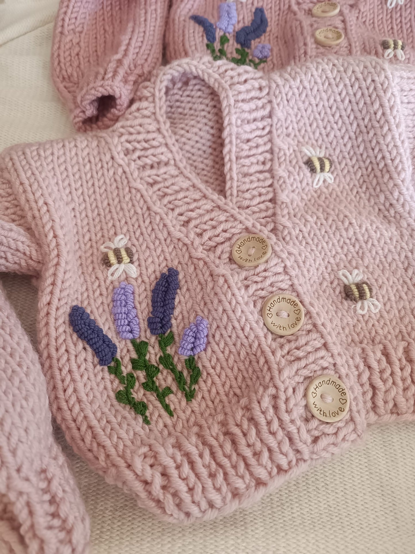 Handmade bees and flowers cardigan  (PREORDER)