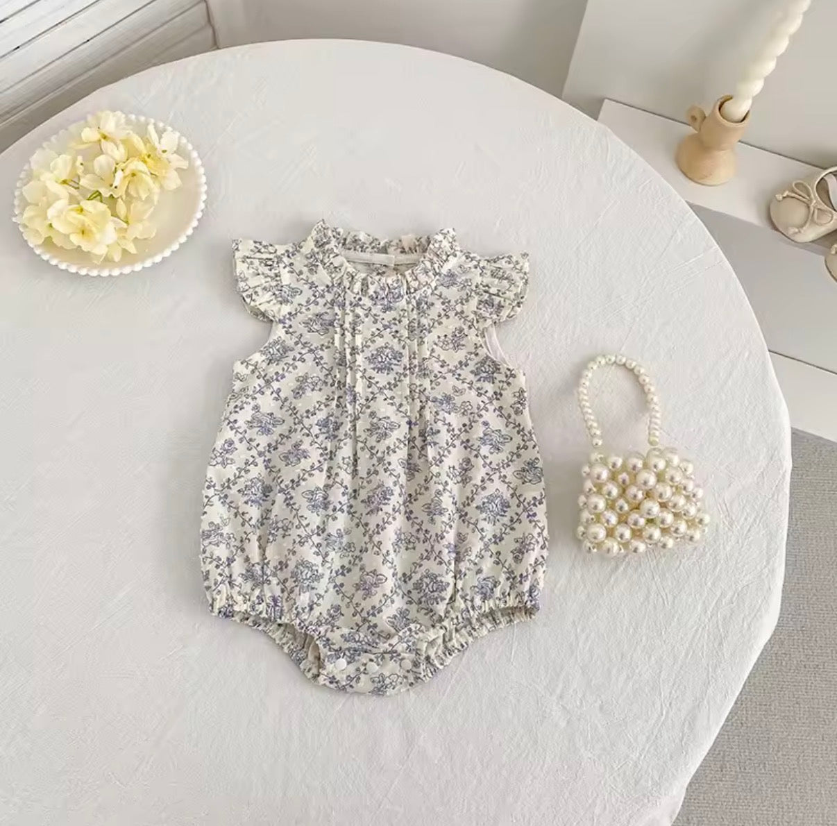 Blue high neck dot cotton baby romper