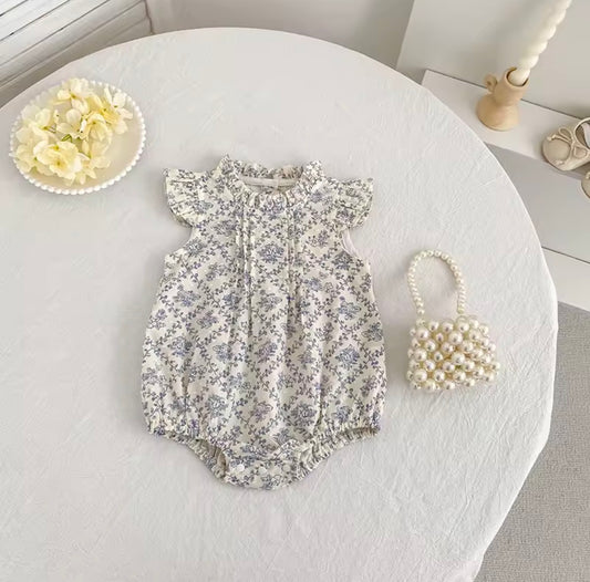 Blue high neck dot cotton baby romper