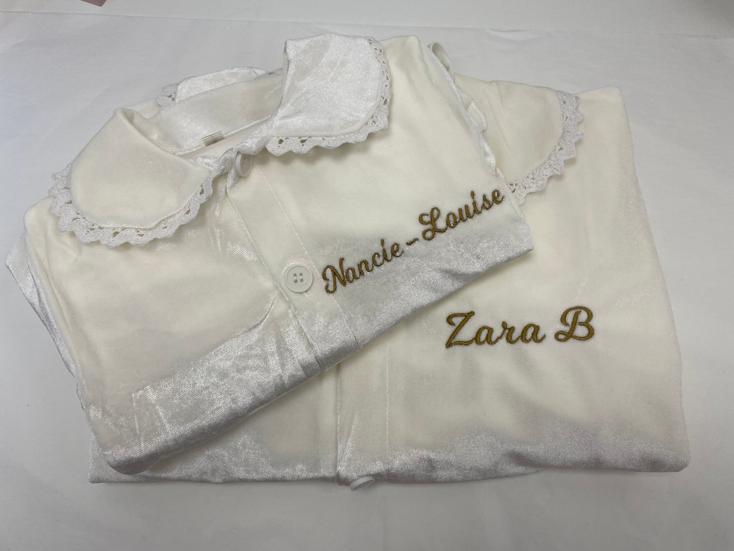 Personalised luxury white velvet girls pyjamas