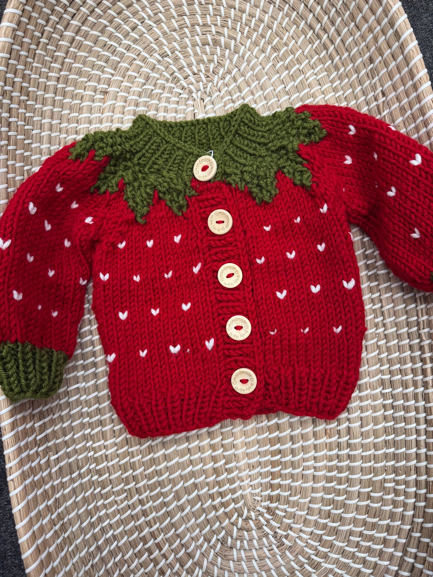 Handmade red strawberry cardigan - In stock