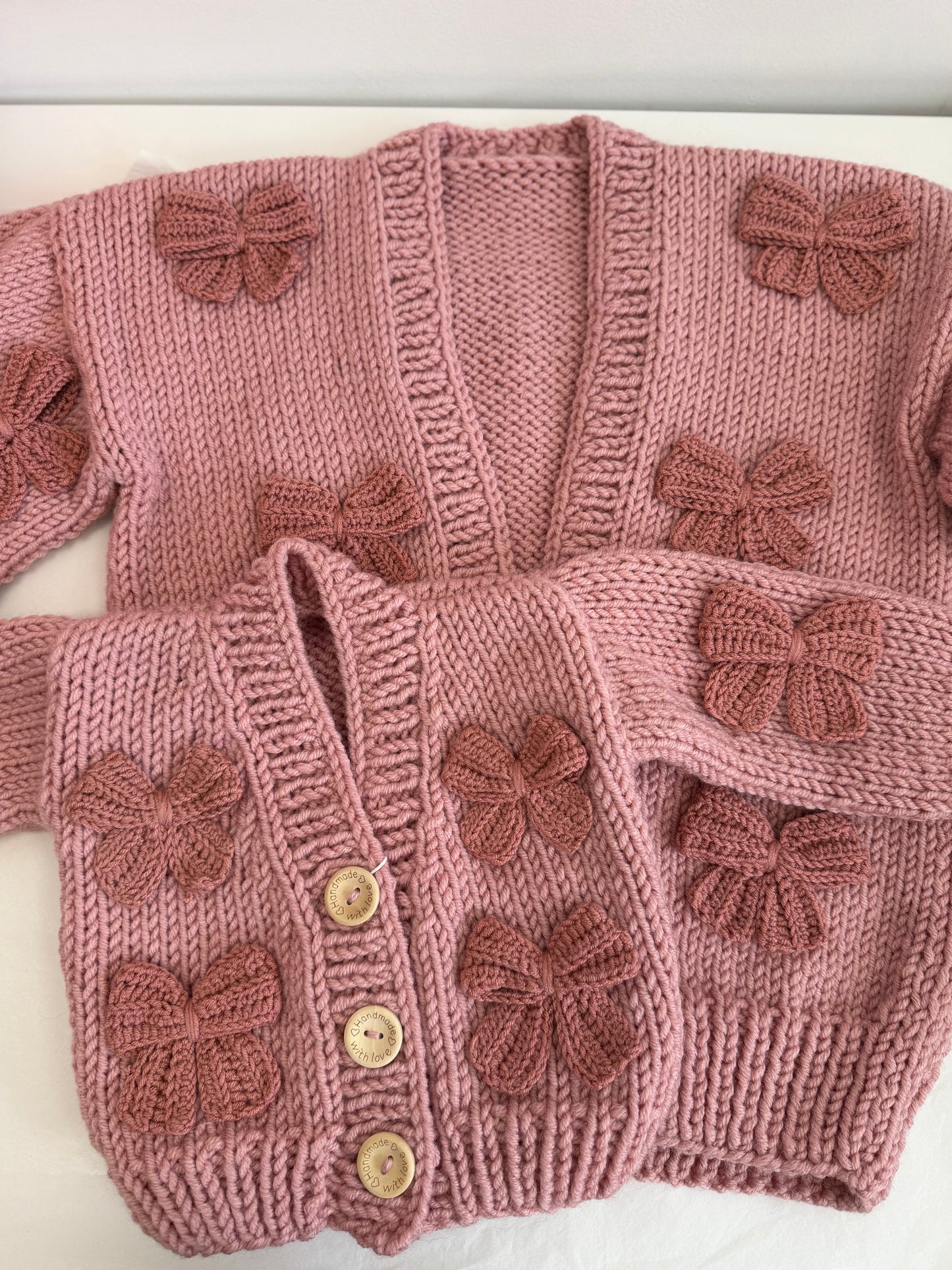Handmade chunky 6 bow cardigan - In stock
