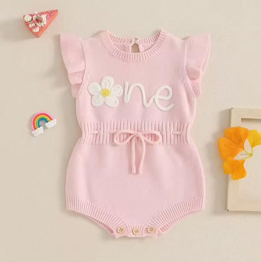 One flower knitted romper
