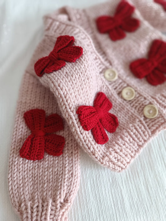 Handmade red bow cardigan (PREORDER)