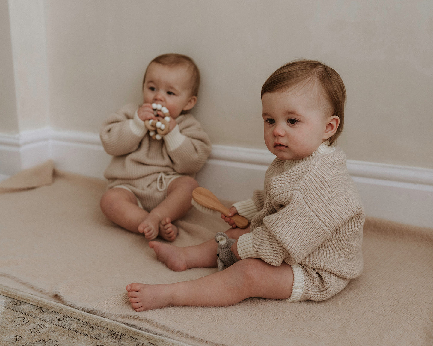 The cream and beige knitted set