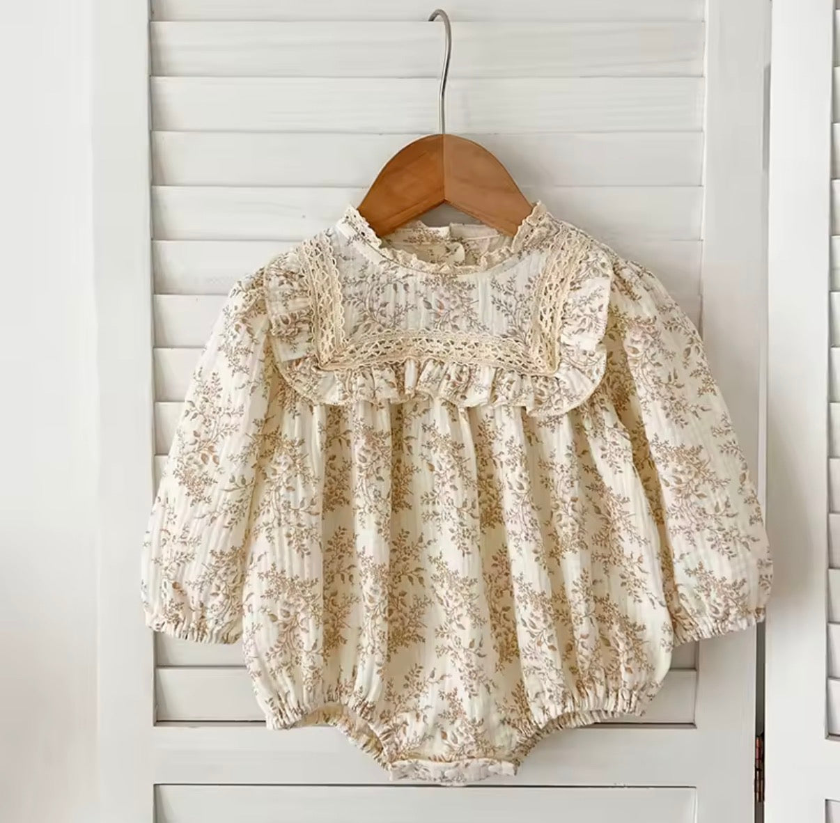 Beige Floral romper - long sleeved