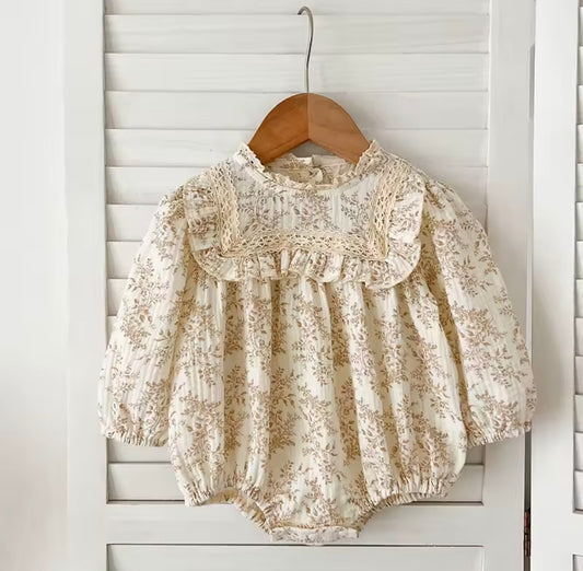 Beige Floral romper - long sleeved