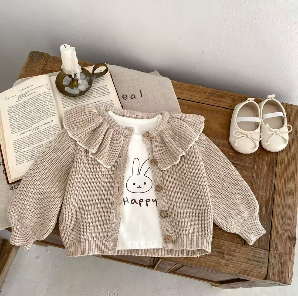Frill neck knitted cardigan - 3 colours