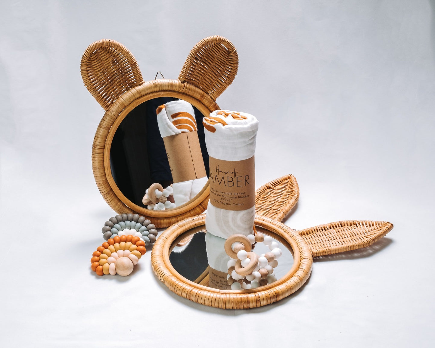 Rattan bunny mirror