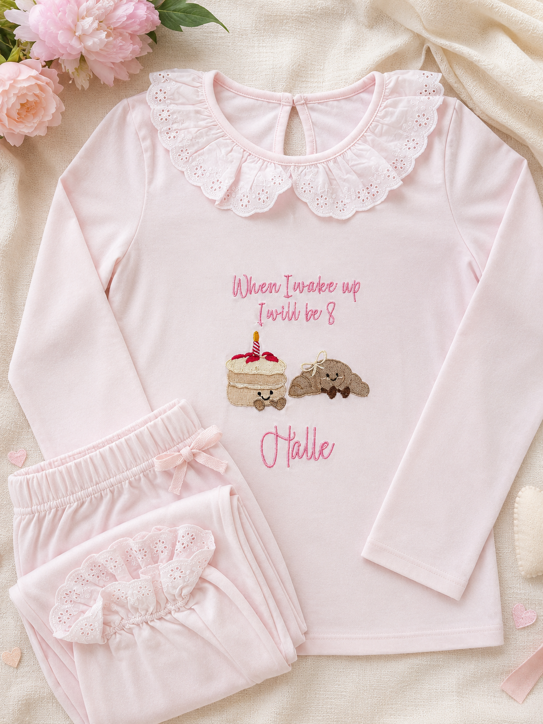 Personalised cotton frill pyjamas