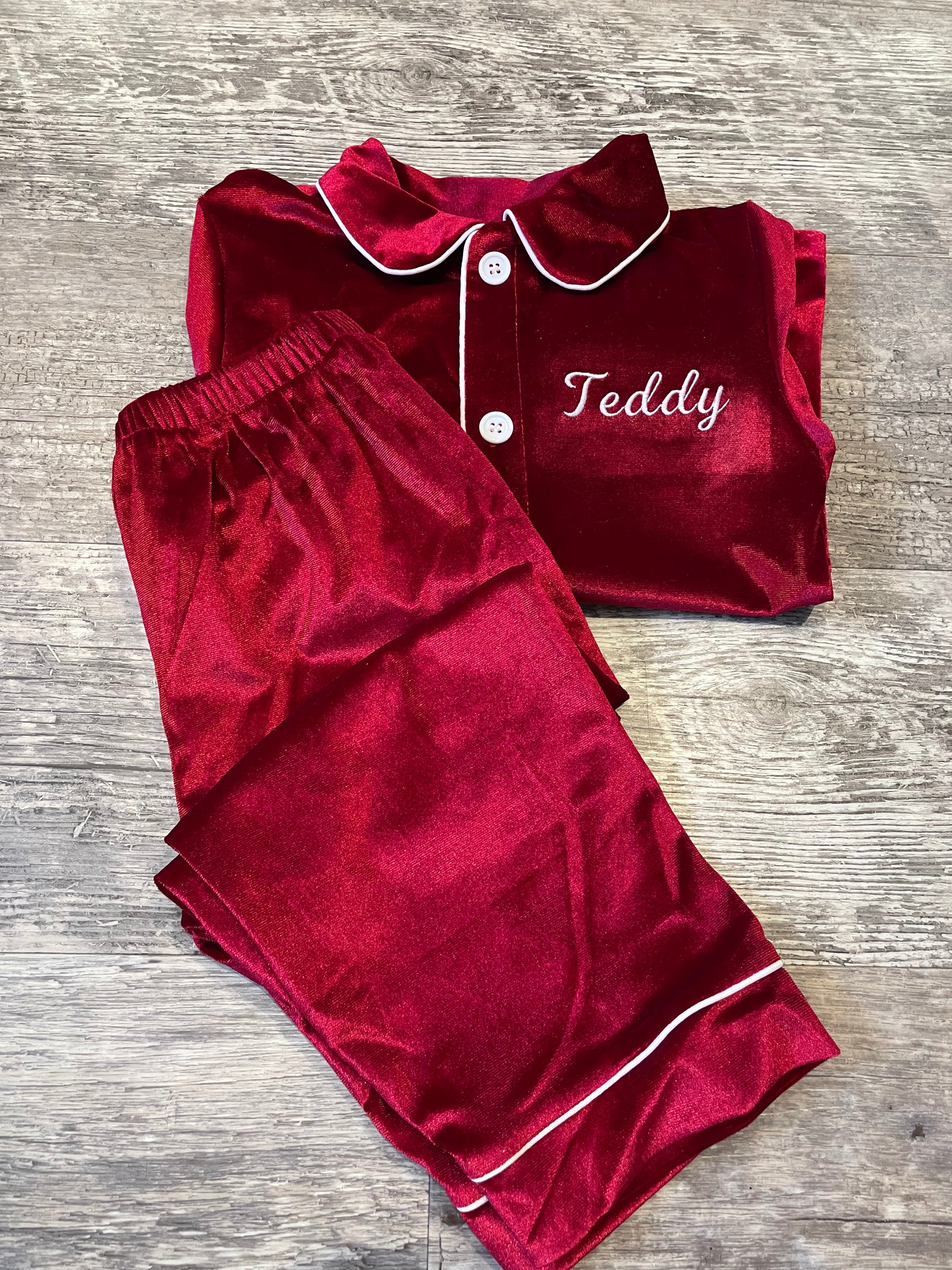 Red Velvet Personalised Pjs Girls Velvet Pajamas Girls