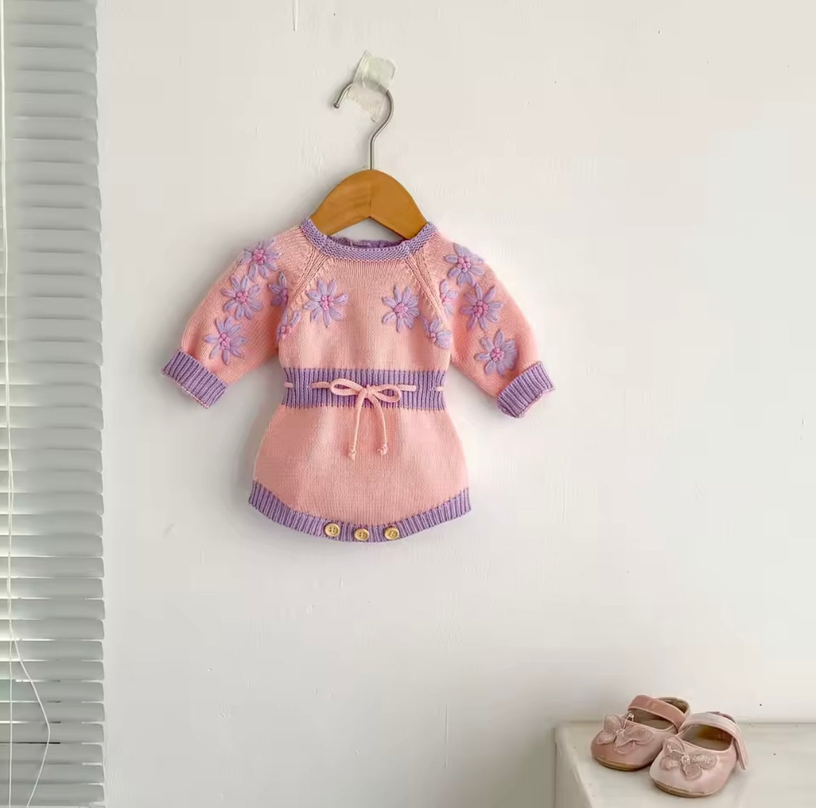 Pink and purple knitted romper