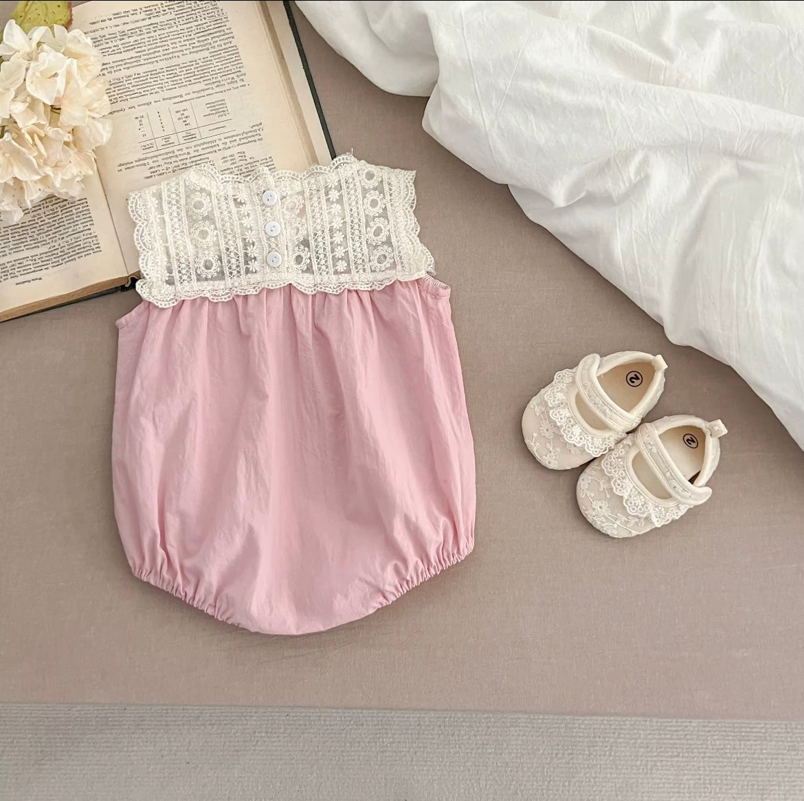 Crochet detail cotton romper