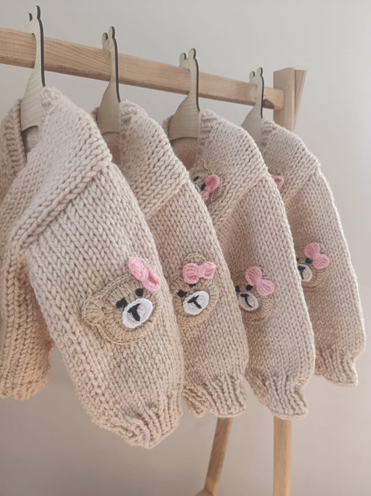 Handmade pink bow teddy cardigan (PREORDER)