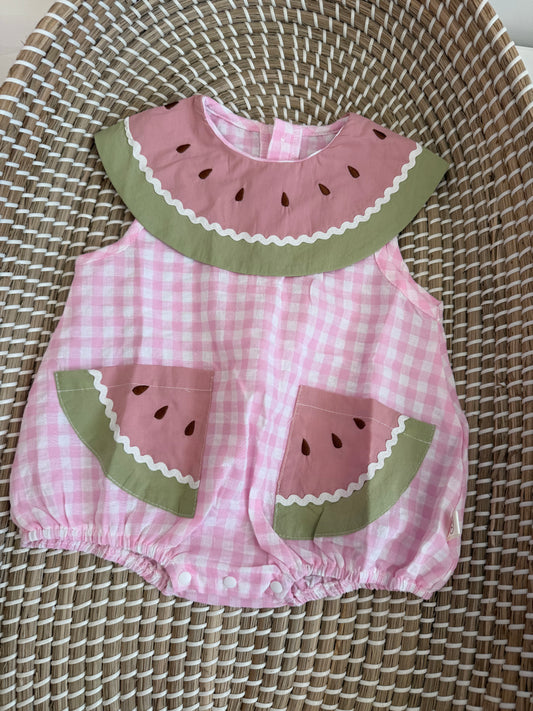 Pink check watermelon romper/dress