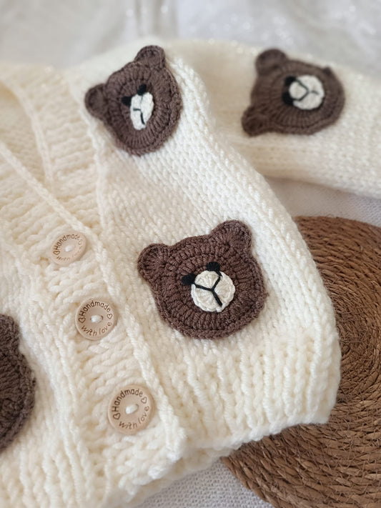 Handmade brown bear cream cardigan (PREORDER)