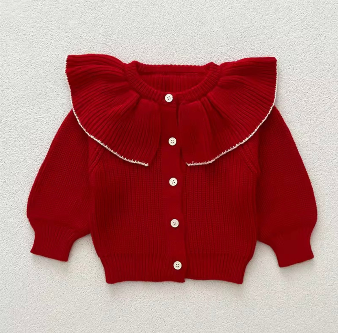 Frill neck knitted cardigan - 3 colours