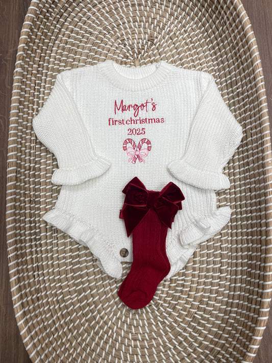 Personalised knitted frill Christmas romper