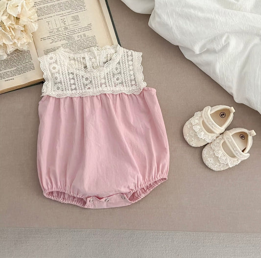 Crochet detail cotton romper