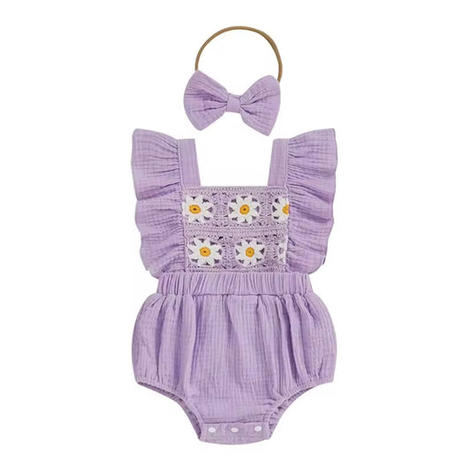 Purple crochet baby romper