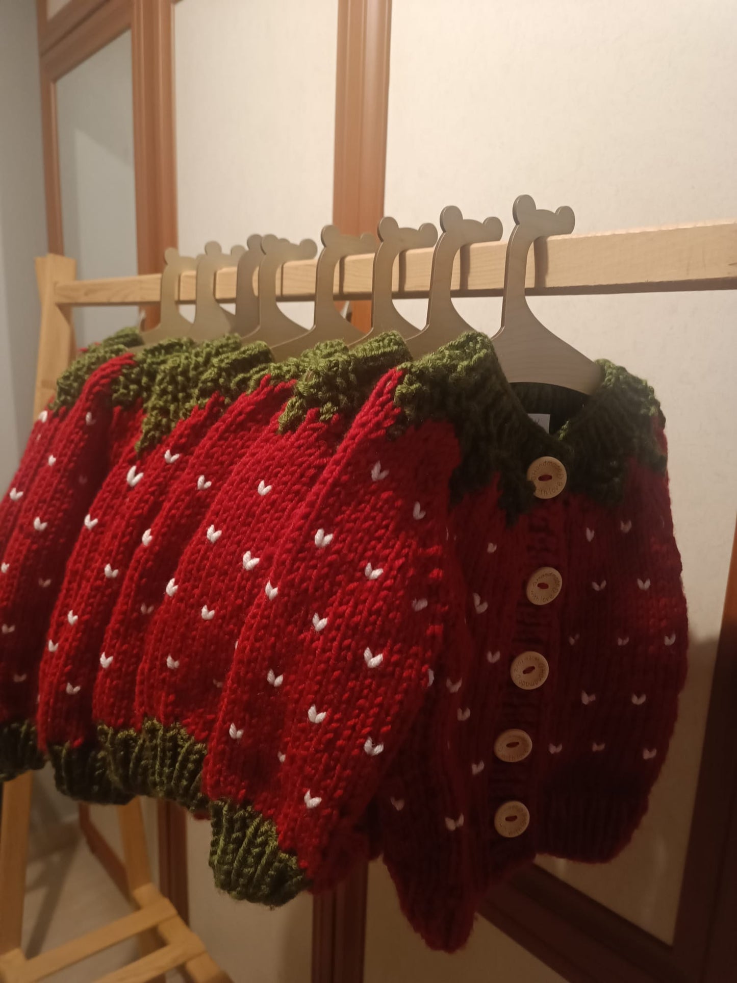 Handmade red strawberry cardigan - In stock