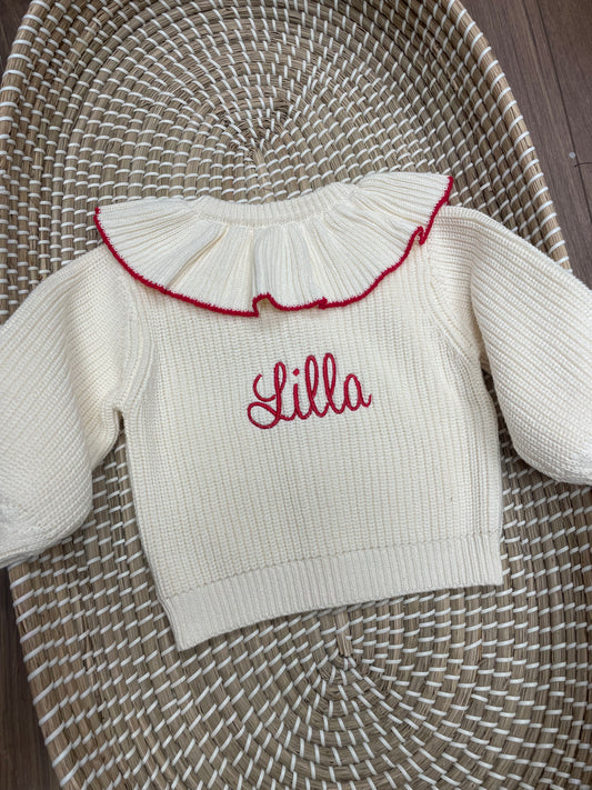 Frill neck knitted cardigan - 3 colours