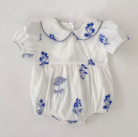 Blue and white baby romper