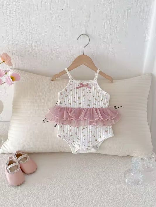 Pink floral body suit