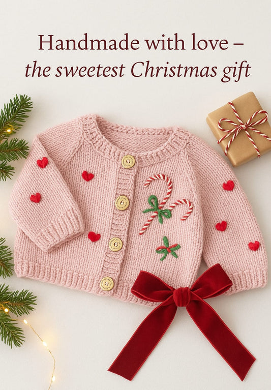 Handmade Candy cane with hearts cardigan - PREORDER