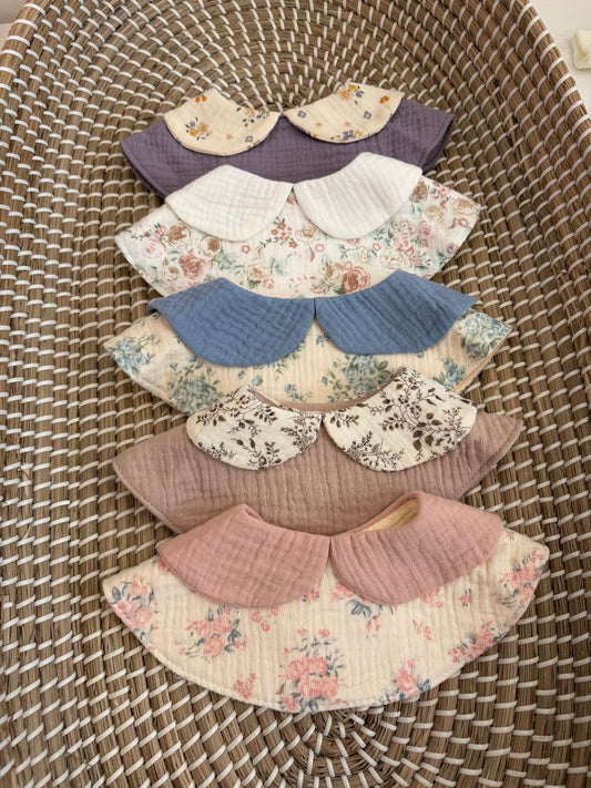 Muslin collar floral bibs
