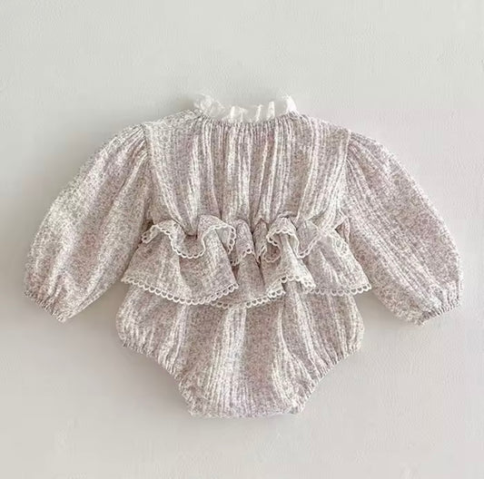 Pink floral frill romper
