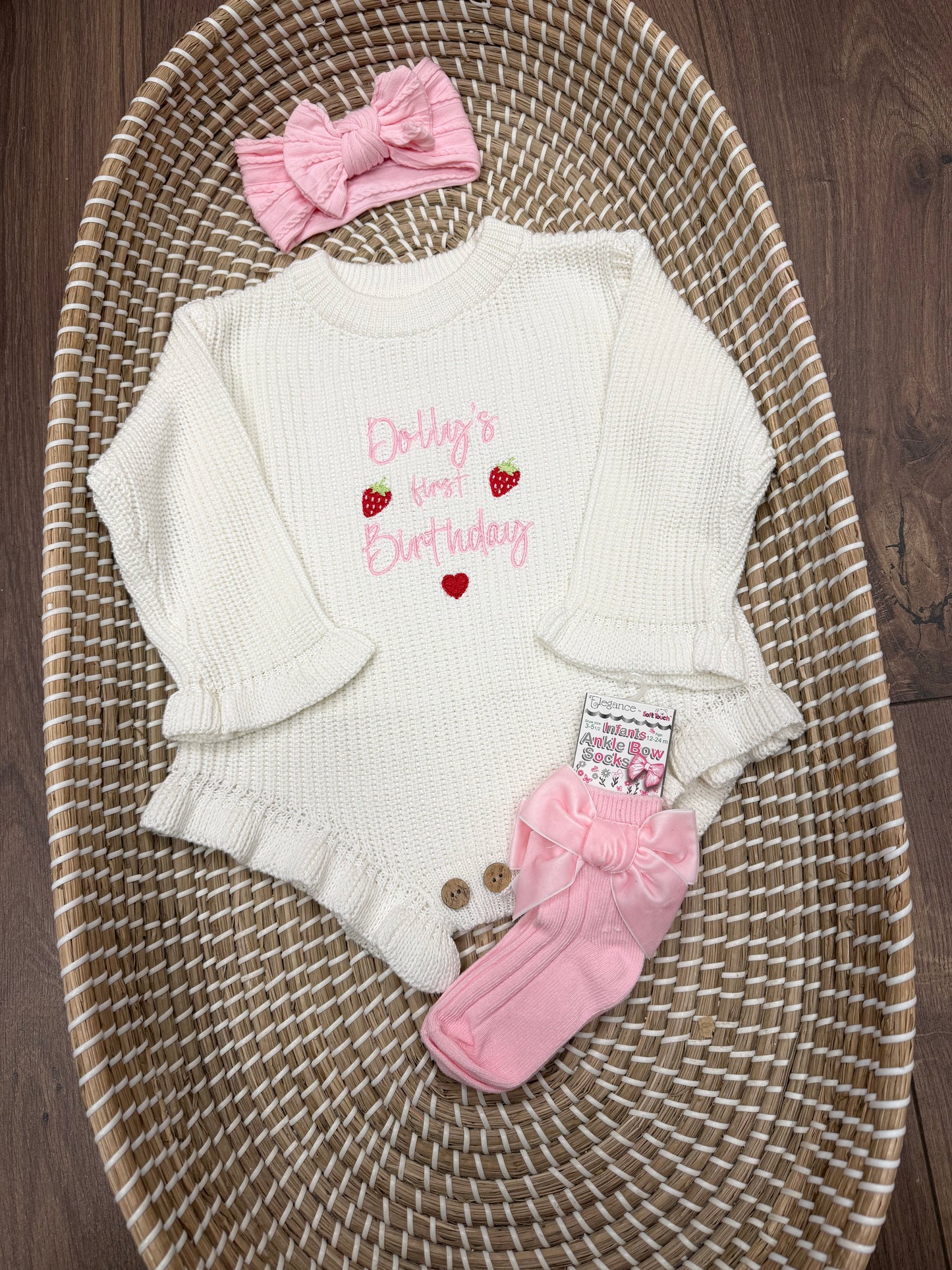 Personalised knitted frill romper