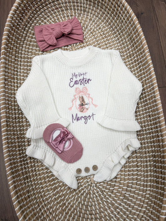 Personalised knitted frill Easter romper