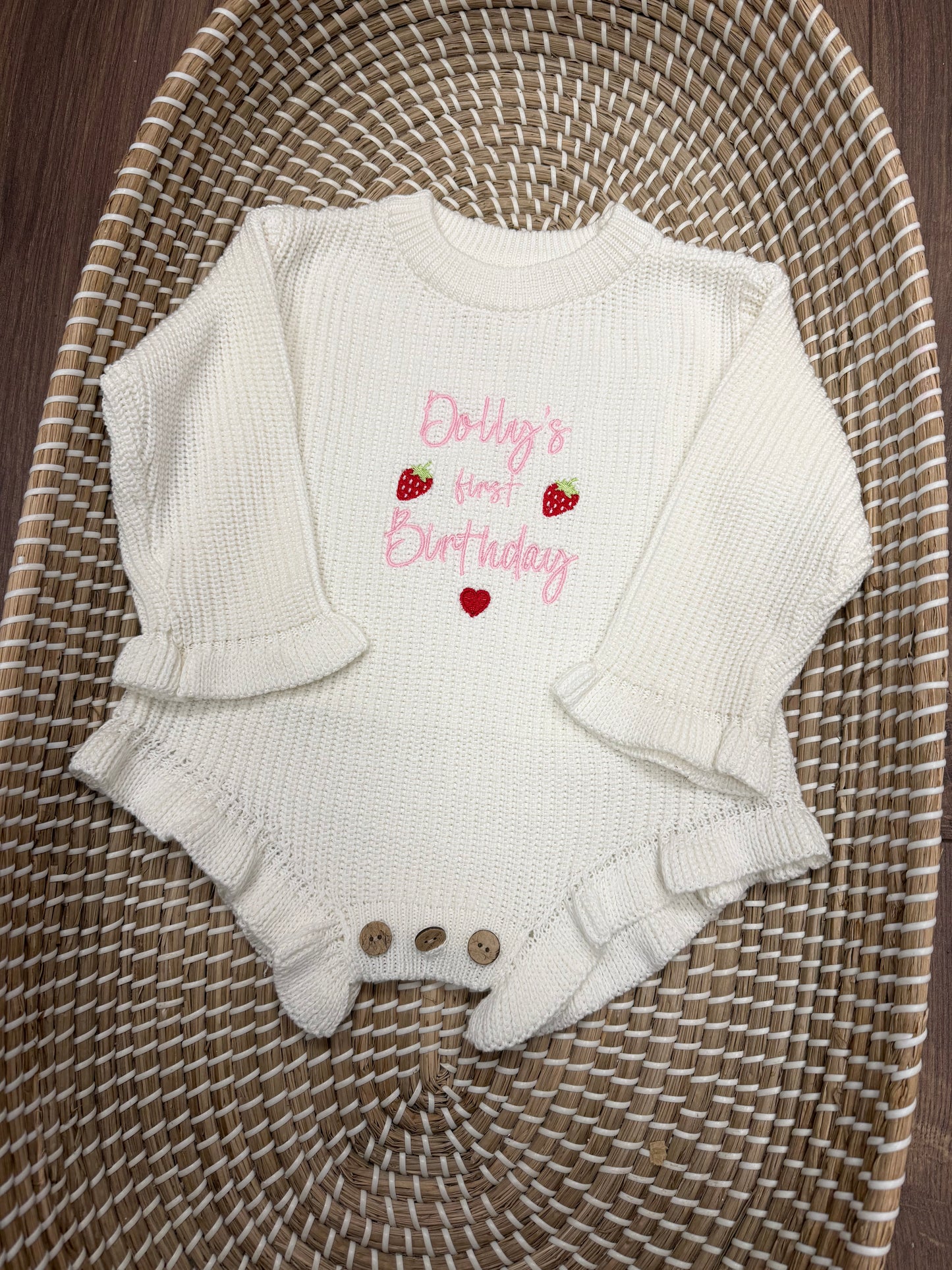 Personalised knitted frill romper