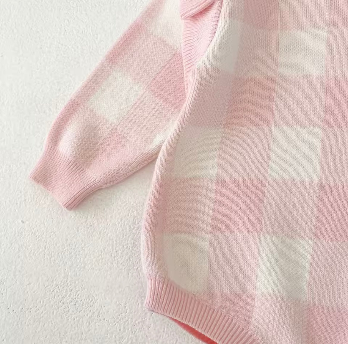 Pink check frill romper