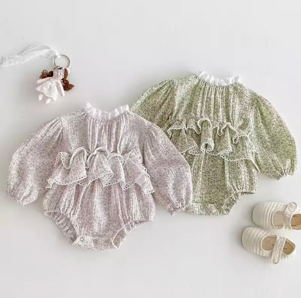 Pink floral frill romper